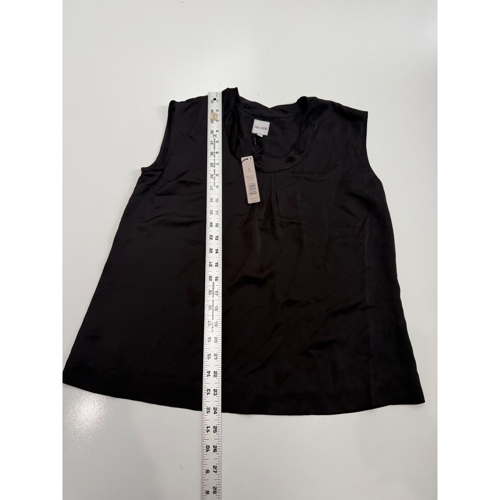 NIC+ZOE Womens Black Satin Sleeveless Pleated Scoop Neck BlouseSize S‎ NWT